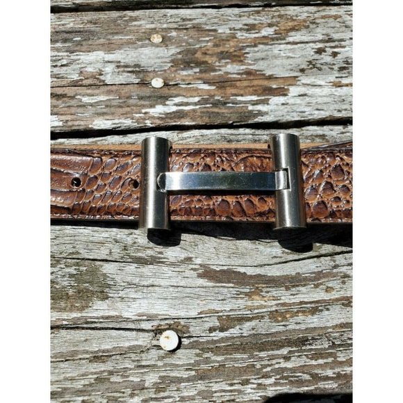 Vintage 80s 90s Leather Waist Belt Cognac Brown S M Silver Buckle Ornate